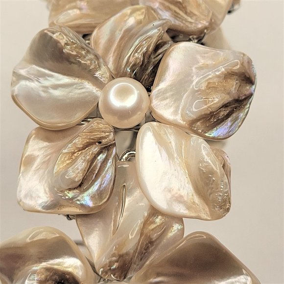 Cream White Pearl Adjustable Cuff Bangle Bracelet- NEW - Picture 3 of 12